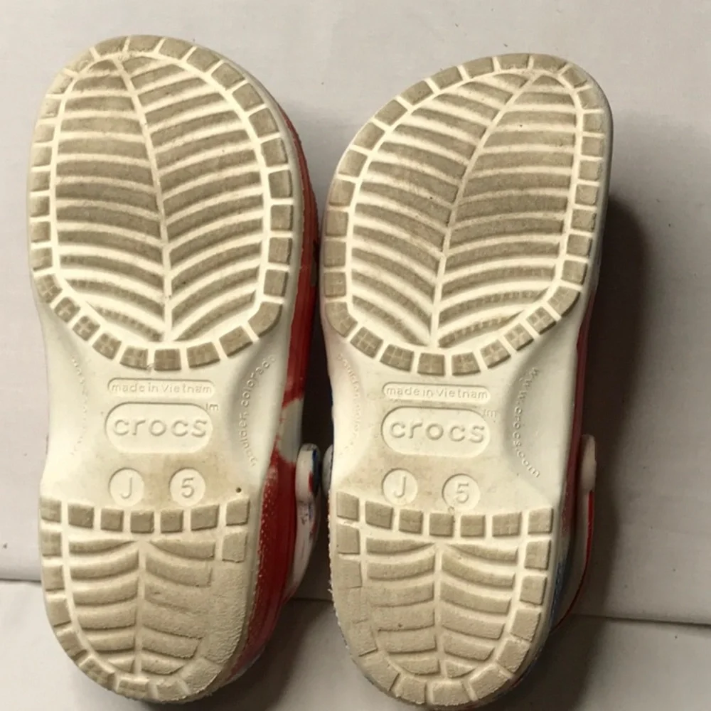 CROCS Red, White and Blue Clogs with Perforated Design Size 5